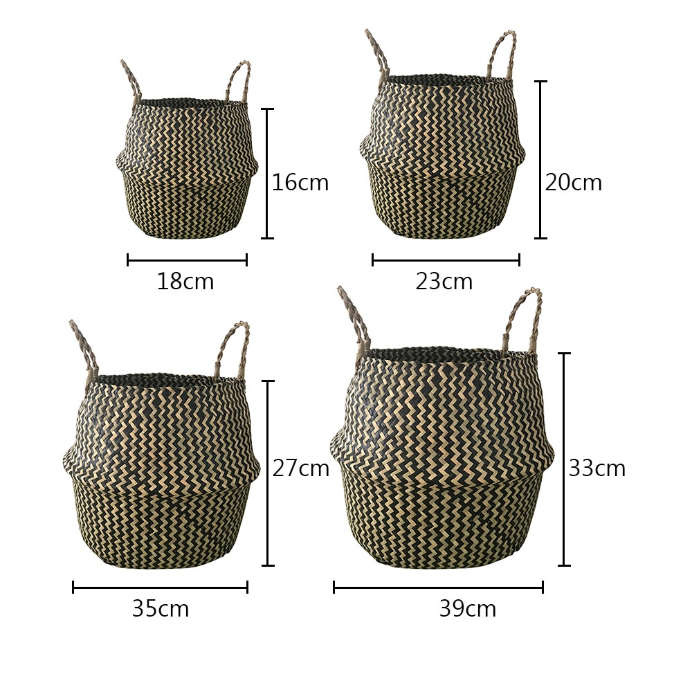 Handmade Woven Storage Basket Folding Clthoes Laundry Basket Straw Wicker Rattan Seagrass Belly Garden Flower Pot Plant Basket