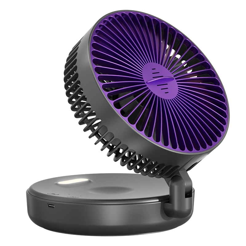Opvouwbare Oplaadbare Ventilator Muur Gemonteerde Ventilator Plafond Ventilator Luchtcirculatie Ventilator Met Led Licht: Black
