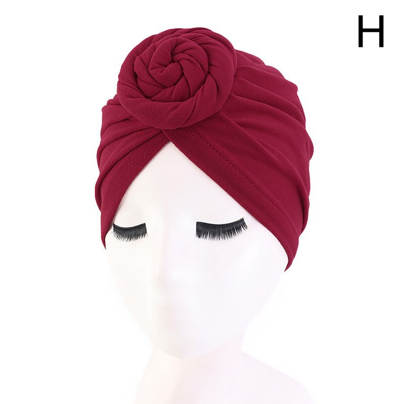 mujer europeo y americano Popular Donut turbante Color puro bola sombrero gorro de quimioterapia para Spa baño sombreros: 08