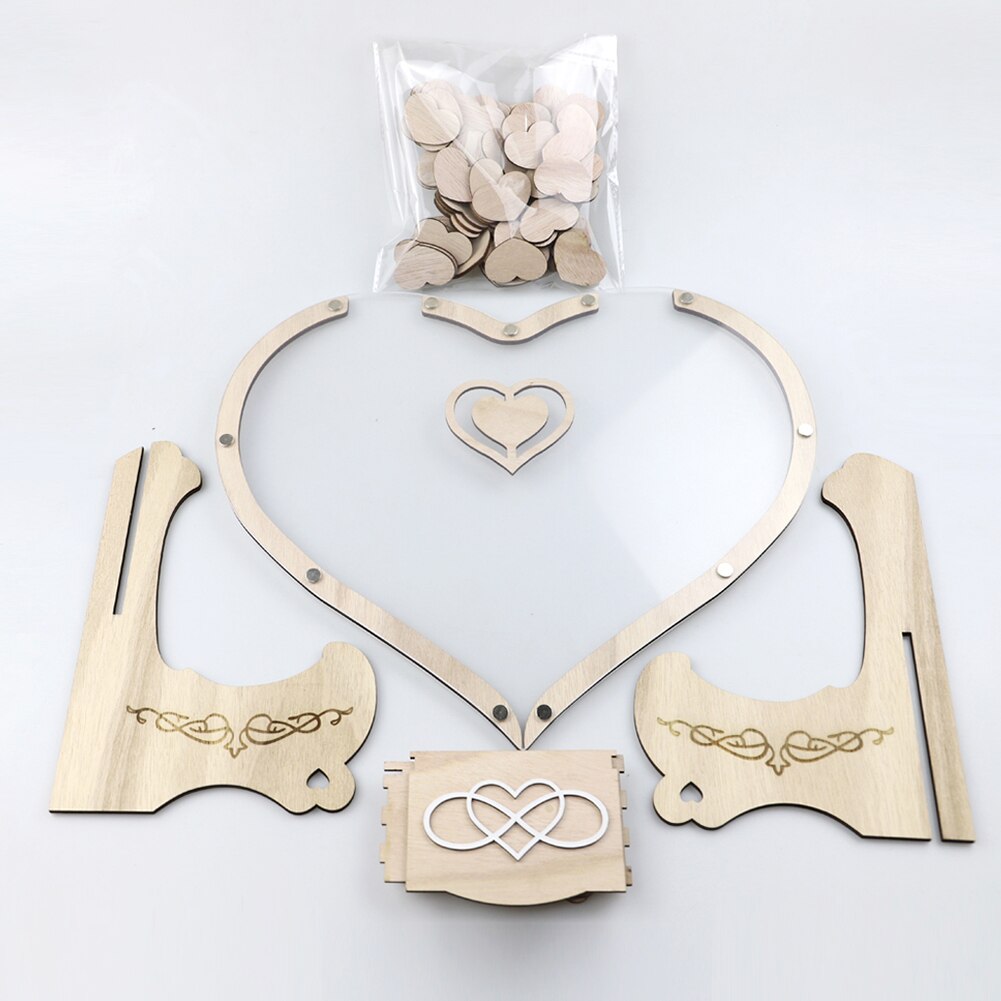 Hart Vorm Transparante Bruiloft Gastenboek Rustieke Zoete Hart Box Wedding Box 3D Gastenboek Bruiloft Decoratie