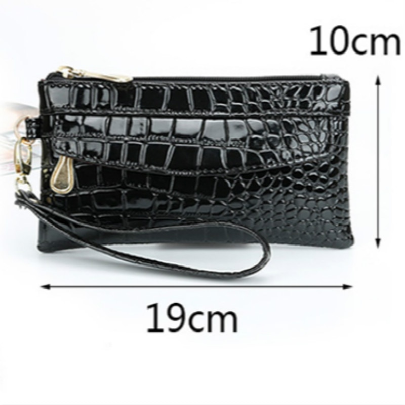 Patent Leather Women's Wallets Fallow Long Ladies Double Zipper Wallet Clutch Bag Red Purse Crocodile Purses