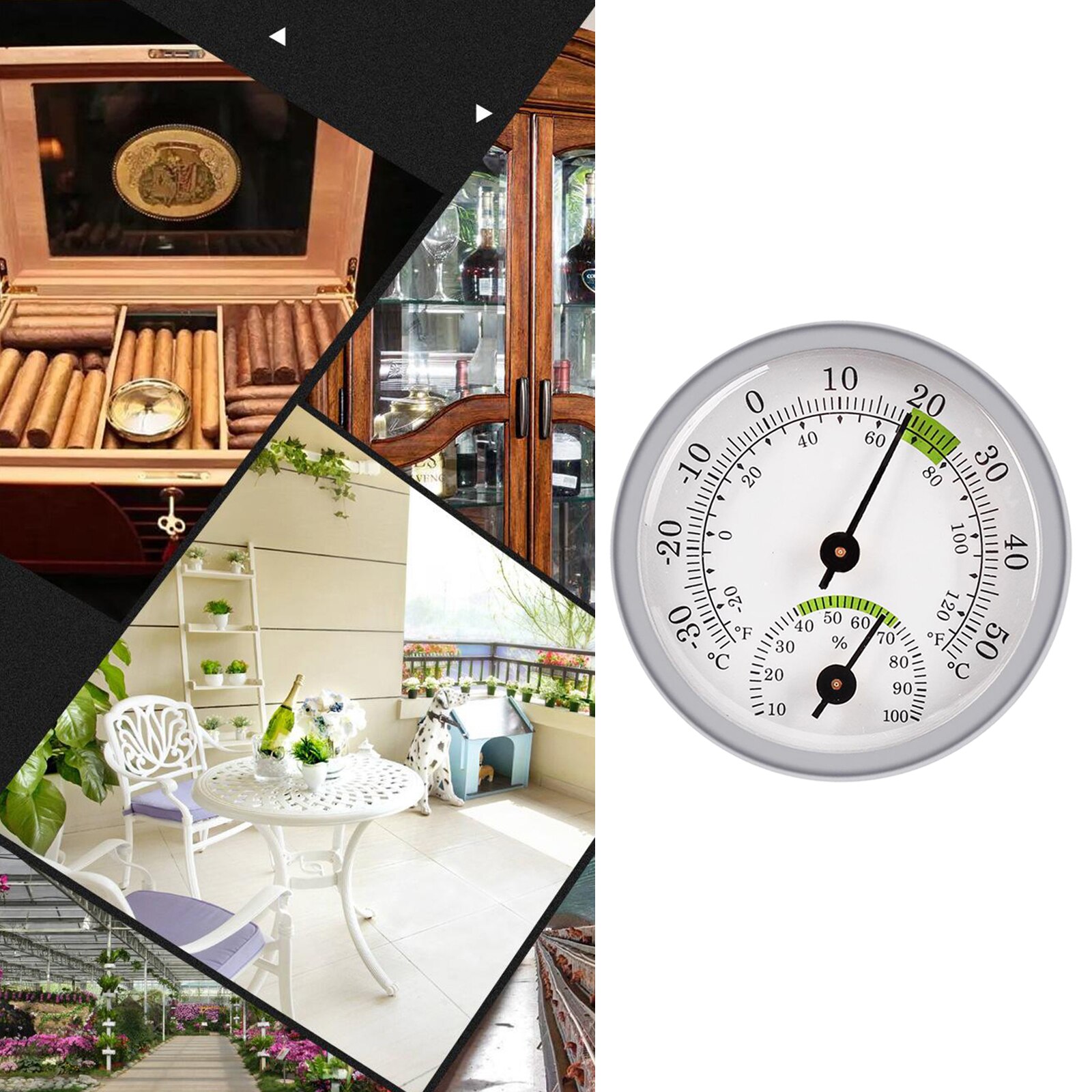 Analog Indoor/Outdoor Thermometer Hygrometer Temperature Humidity Wall