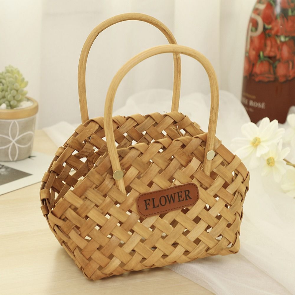 Willow Rattan Flower Girl Baskets Yellow Sturdy Flower Arrangement Basket Picnic Container Handmade Wicker Half Moon Baskets: light green
