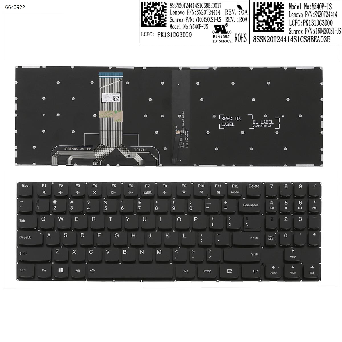 US Keyboard for Lenovo Legion Y530-15ICH Y7000P-1060 Y540-15IRH Y7000 Y540-17IRH Y540-17IRH-PG0 White backlit