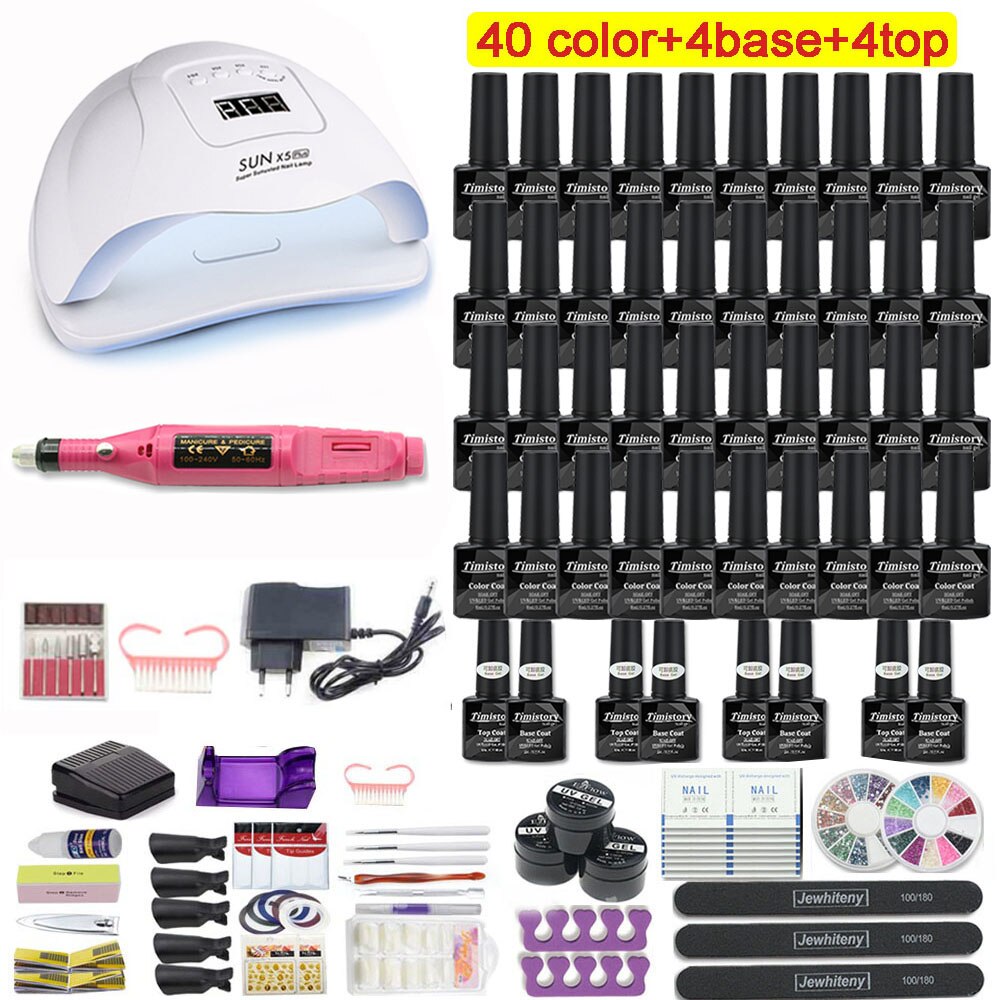 Super Maniküre Set 120W/54W Led Nagel Lampe 20000RPM Nagel bohrer Maschine Mit 50 Farbe UV gel Nagellack Acryl Kit Nail art Set: X5-40-MINI