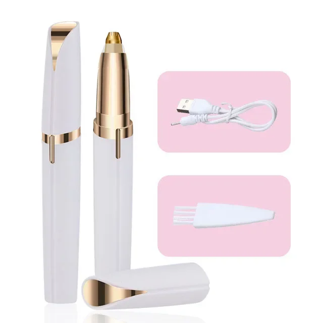 Womens Elektrische Wenkbrauw Trimmer Eye Brow Shaper Potlood Gezicht Haar Remover Voor Vrouwen Automatische Wenkbrauw Scheerapparaten Zakmes: Geborsteld Chroom