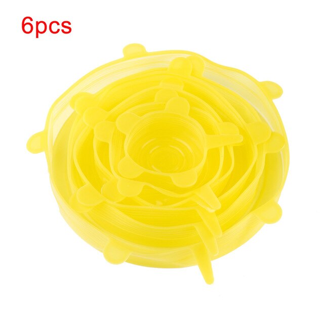 6 Pcs Herbruikbare Voedsel Verpakking Cover Silicon Food Fresh-Houden Afdichting Cap Vacuüm Stretch Siliconen Deksels Keuken Siliconen Cover: YELLOW