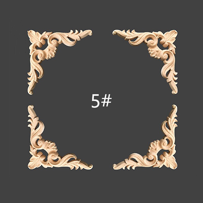 Onlay houten lijstwerk houtapplicatie houten hoekbloem ongeverfd modern houtsnijwerk gesneden houten hoekmeubeldecoratie: 10.5 x 10.5 x 1.2 cm x 4 stuks