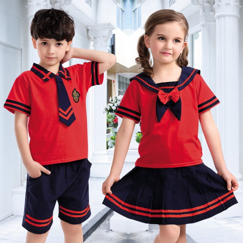 Niños uniformes de guardería estudiantes niños y niñas uniformes escolares estilo británico trajes 2 uds ropa infantil D-0554
