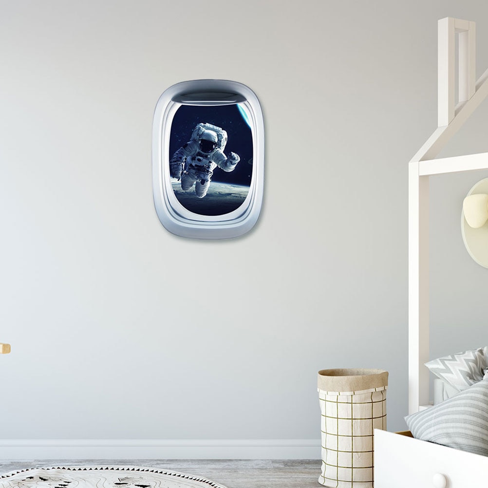 Flyttbara tecknade yttre rymden rymdman landskapsmönster fönster väggklistermärken astronaut glas klistermärken dörr klistermärken för barn