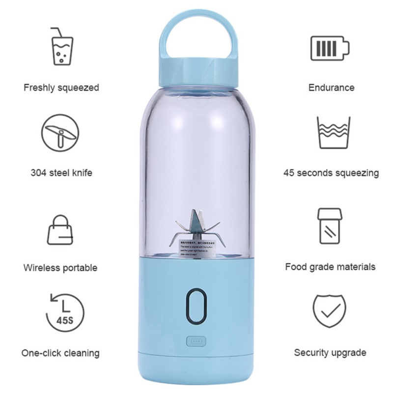 Licuadora Personal, licuadora Mini licuadora con USB recargable y batidora, 500ml, zumo de fruta, Mezcladora-con seis cuchillas