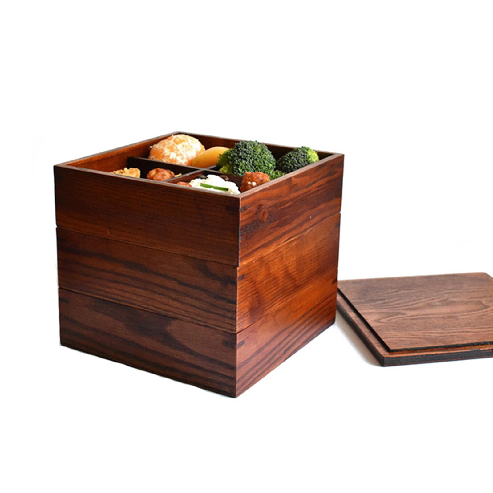 Japanse Stijl 3-Layer Houten Lunchbox Verstelbare Bento Box 4-Grid Sushi Fruit Dessert Doos Voor Thuis en Outdoor Picknicks