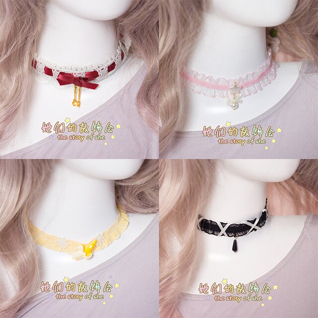 A mano hecho a mano diy suave chica Harajuku encaje cuello collar Lolita hecho a mano collar de estilo japonés gótico Adorable collar de las mujeres