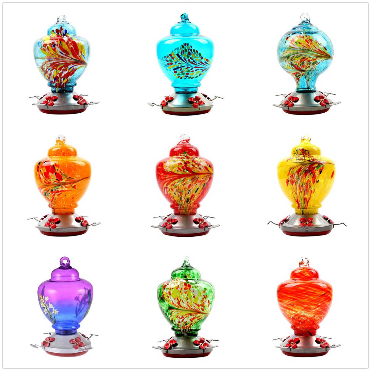 Yard Garden Decor Hummingbird Feeder Handgeblazen ... – Grandado