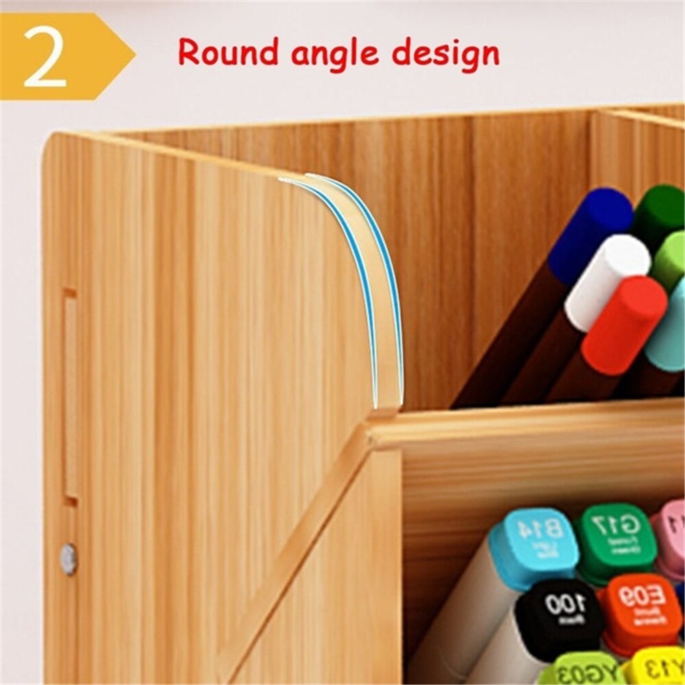 Træ skrivebord arrangør blyant holder multifunktionel diy papirvarer desktop opbevaringsboks med skuffe kontor skoleartikler