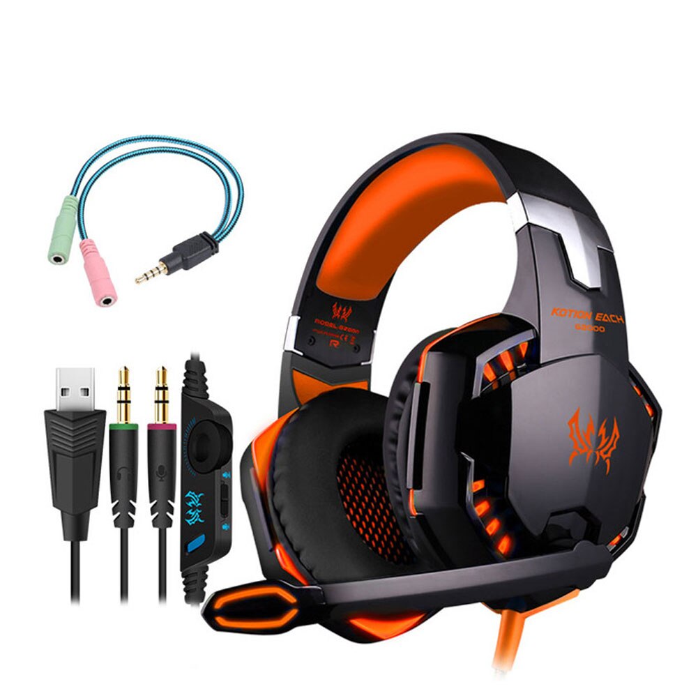 G2000 Spielen Headset Verdrahtete 3D umgeben Klang Kopfhörer RGB Licht Professionelle Headset Mit Mikrofon Für Laptop Smartphone: Orange