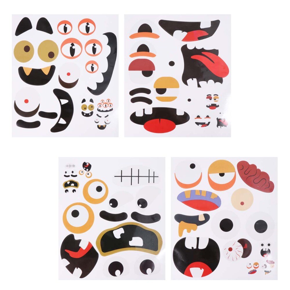 4 Sheets Funny Sticker Trick or Treat Party Tricky Grimace Sticker Party Decorative Decal Supplies(: As Shown