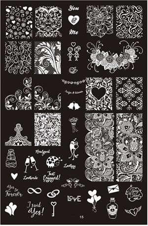 Plaques d&#39;estampage pour ongles, 14.5x9.5cm, 1 x tampon mixte en acier inoxydable, modèle pour Nail Art, outils de manucure: 15
