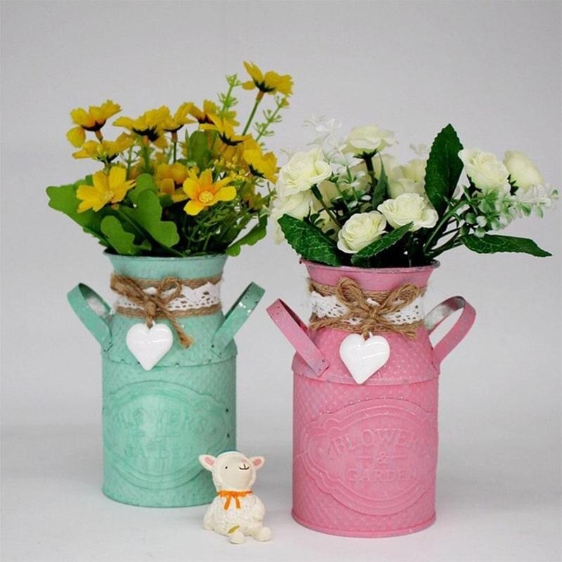 Maceta redonda para flores para sala de estar, jarrón con personalidad, adornos de estilo Pastoral, jarrón decorativo artesanal de hierro forjado