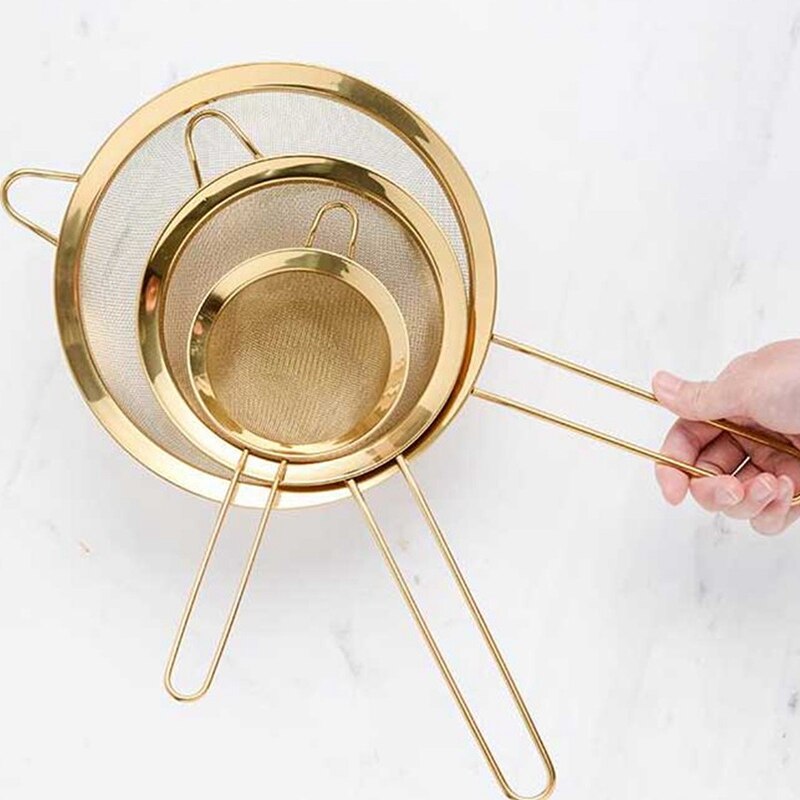 BESTStainless-cedazo de malla fina para aceite, separador de harina tamiz dorado, coladores, filtro de malla para Harina de café, herramientas para hornear, Bak de cocina