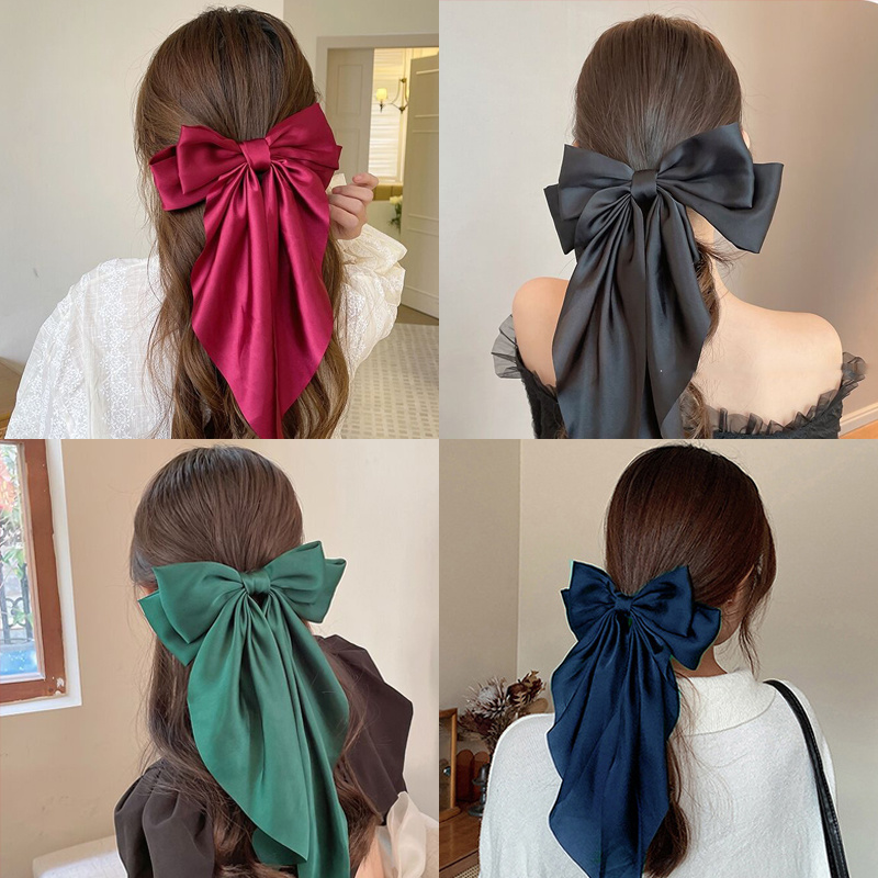 Pinza para el pelo con lazo de gasa para mujer, pasadores de horquilla con lazo grande para niña, Clip para cola de caballo de Color sólido, accesorios para el cabello,