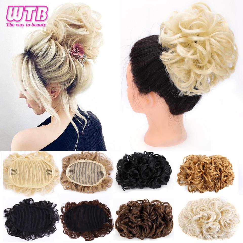 WTB-moño rizado corto para mujer, moño sintético resistente al calor con banda de goma, extensión de cabello, Donut