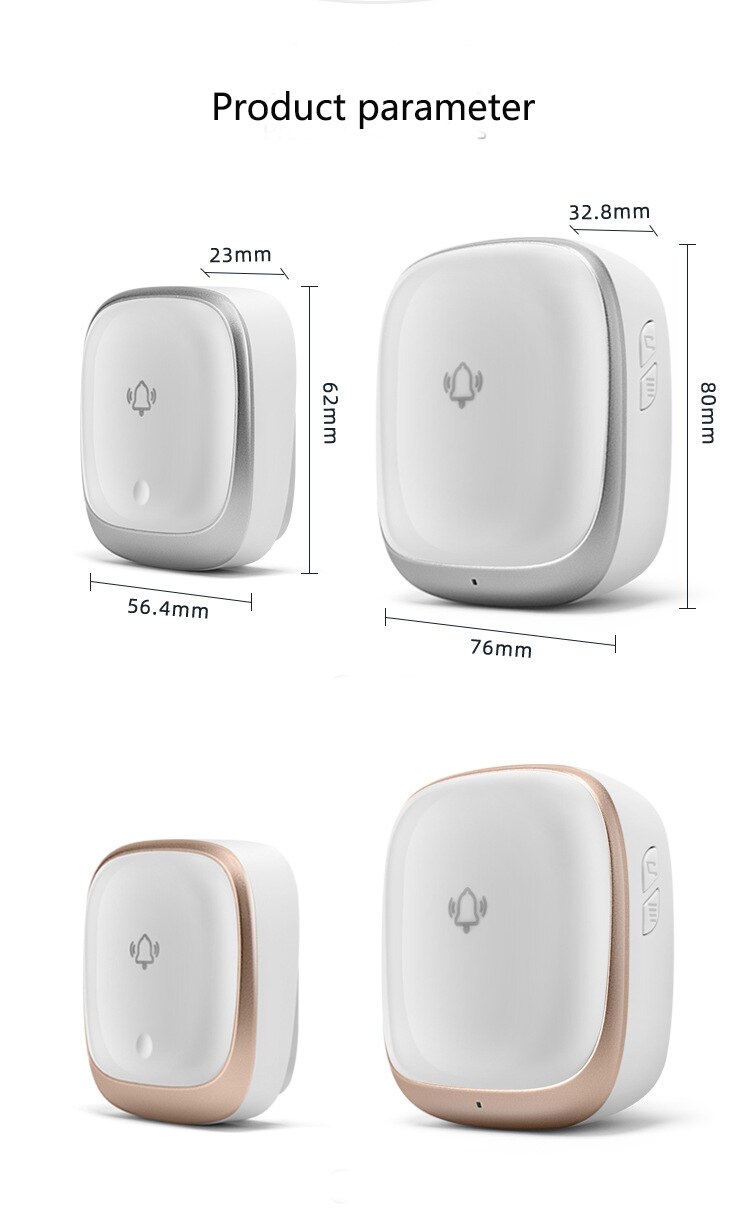 Self Powered Wireless Doorbell Waterproof and Sunscreen Home Office Door Bell Buttons