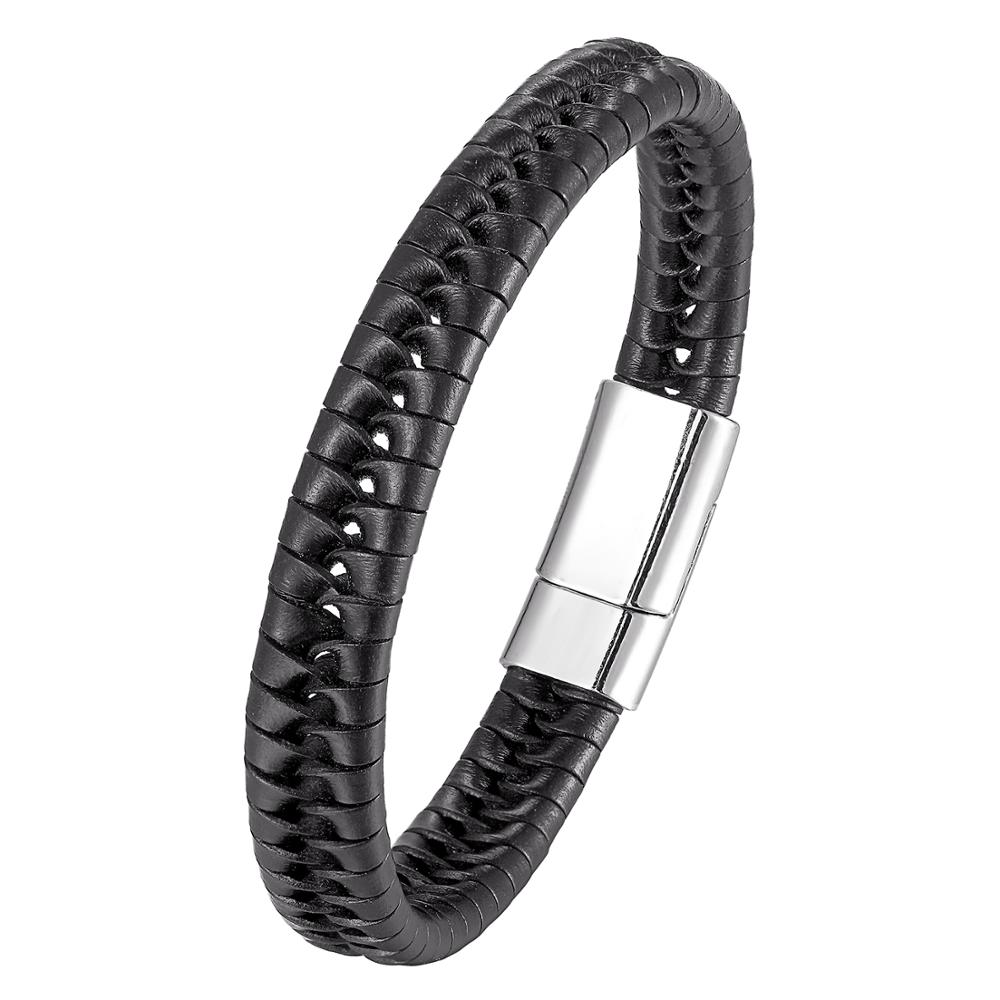 Mannen Mode Gevlochten Armband Mannen Zwart Lederen Armband Legering Gesp Mannen Sieraden Gesp