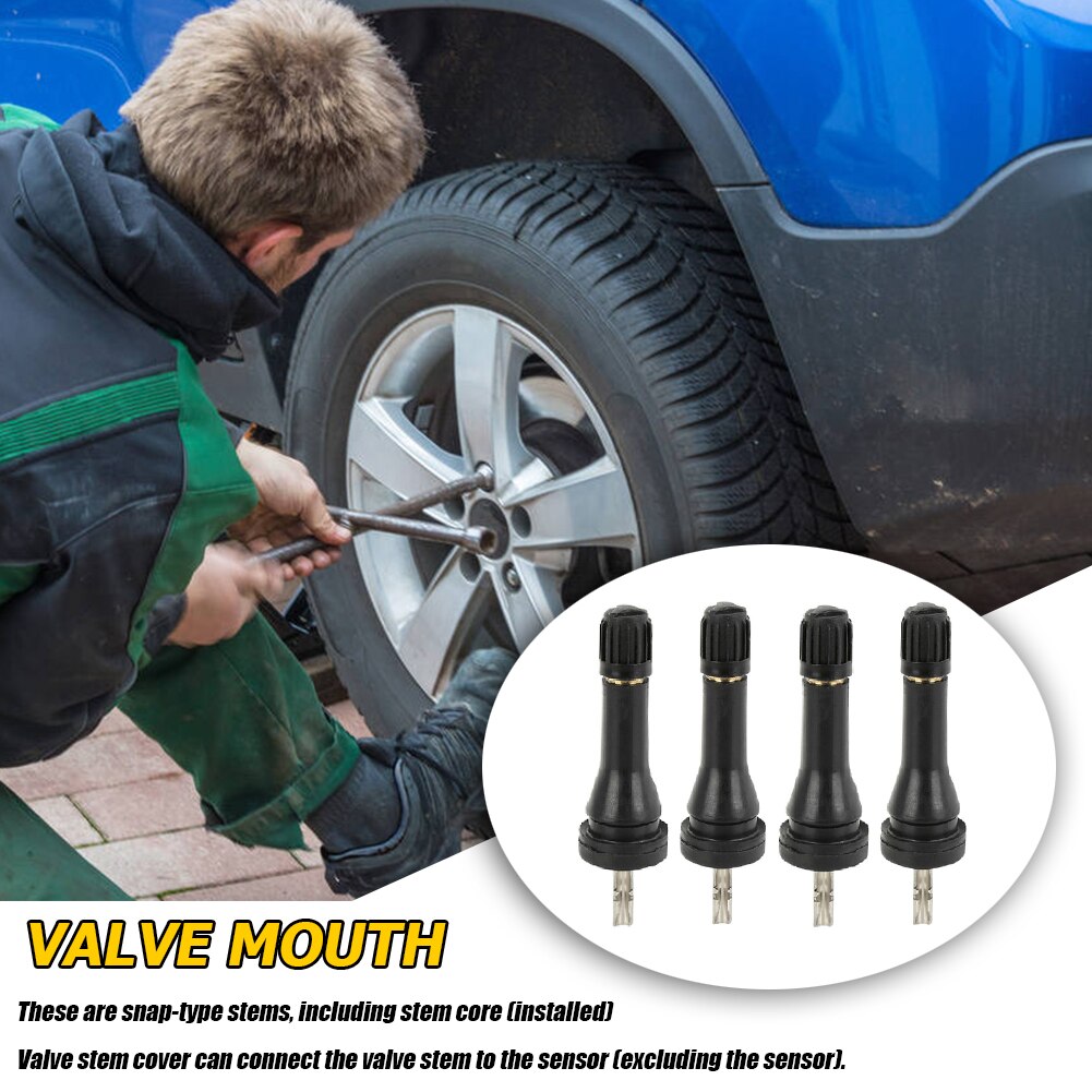 4pcs TPMS Tire Valve Stems Short Black Rubber Tyre Tubeless Snap-in Vavle Wheels ATV Tires Parts