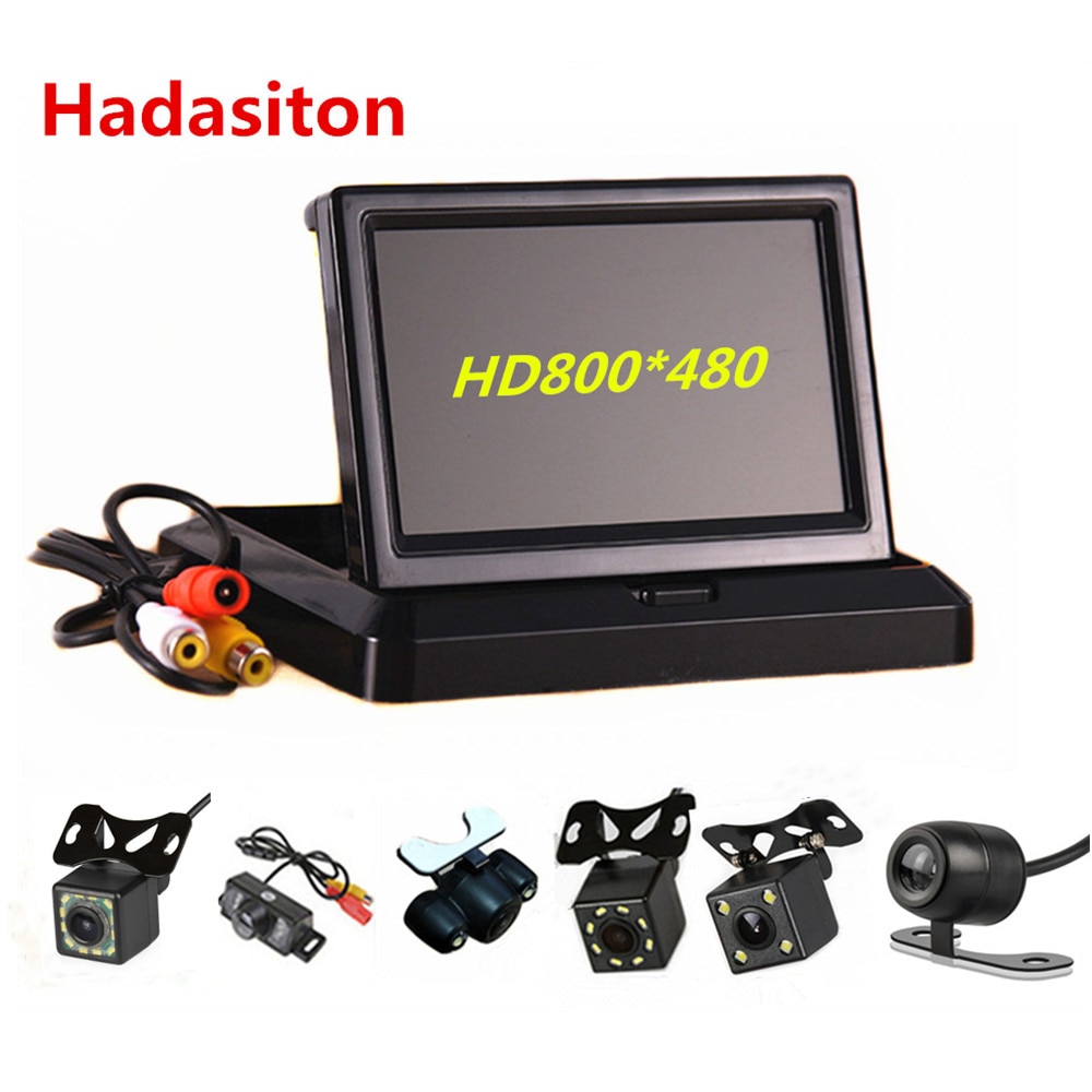 Monitor plegable de estacionamiento inverso para coche, pantalla TFT LCD HD 800x480 de 5 &quot;, con 2 entradas de vídeo, cámara de visión trasera (opcional)