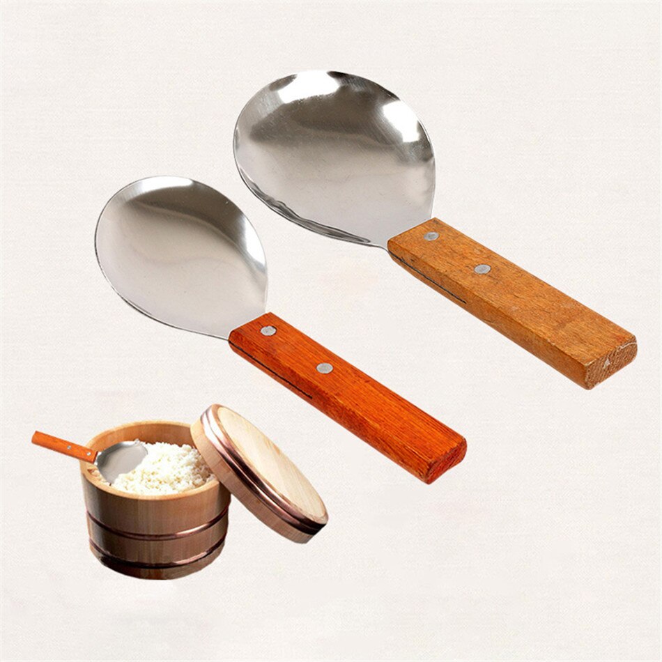 Stor rustfri stålske med redwood håndtag ris suppe ske bordservice kaffebønner tofu scoop is ske køkken tilbehør