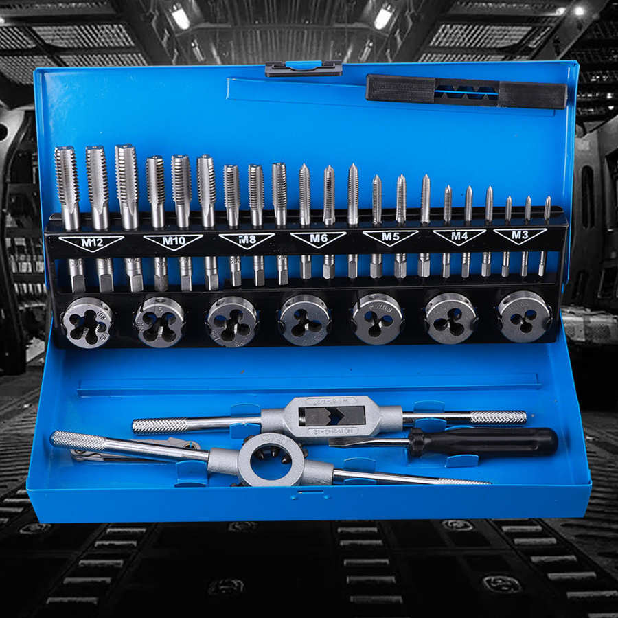 32 Stuks Schroefdraad Tap Sterven Set Hoge Hardheid Rijg Tap Sterven Moersleutel Auto Reparatie Handgereedschap Kit Met Ijzeren Doos
