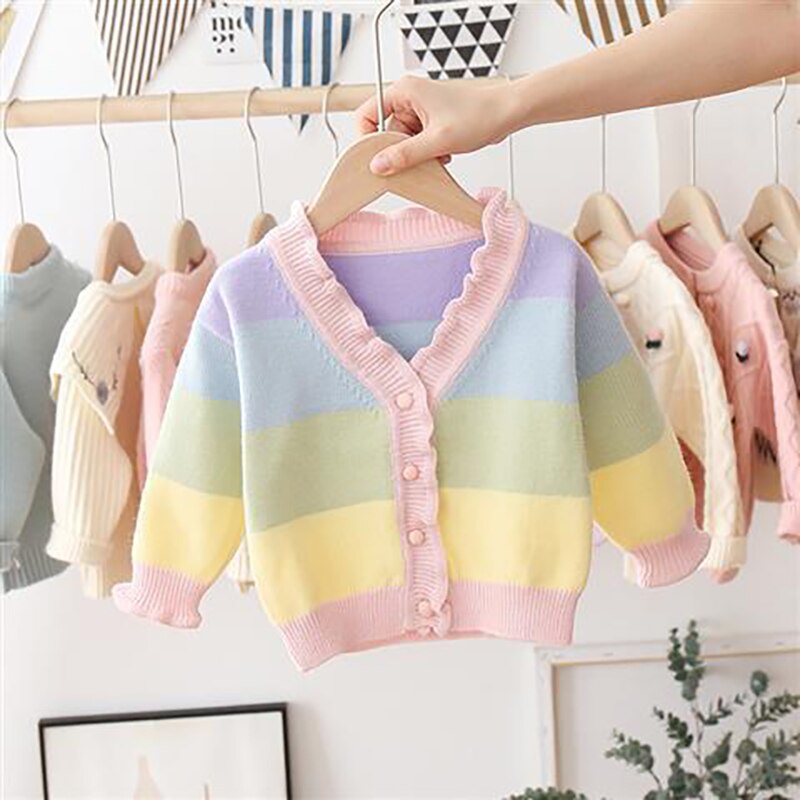 Nuovo autunno caldo ragazze maglione cappotto morbido abbigliamento per bambini Cardigan lavorato a maglia maglione a righe per bambini P2 077