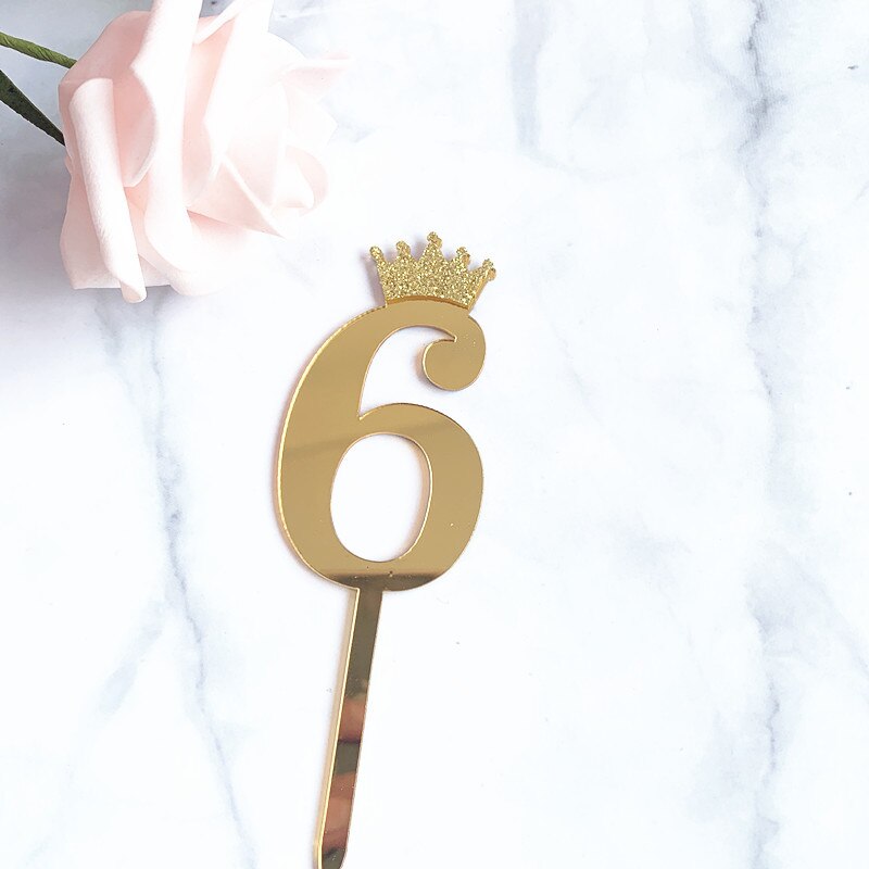 Acrylic Glitter Crown Numbers Happy Birthday Cake Topper Birthday Cakes Baby Shower Cupcake ToppersWedding Cake Toppers: Gold6