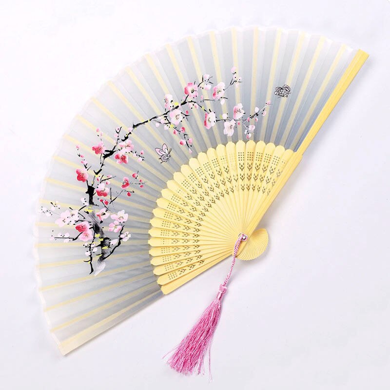 Eventail de fleurs repliable en soie | Vintage de Style chinois, pour fête de mariage danse, accessoires à main de: 10