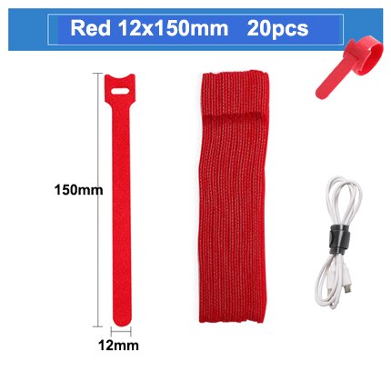 10pcs/Releasable Cable Ties Plastics Hook Loop Fastening Reusable Cable Ties Nylon Loop Wrap Zip Bundle T-type Cable Tie Wire: Red 12x150MM