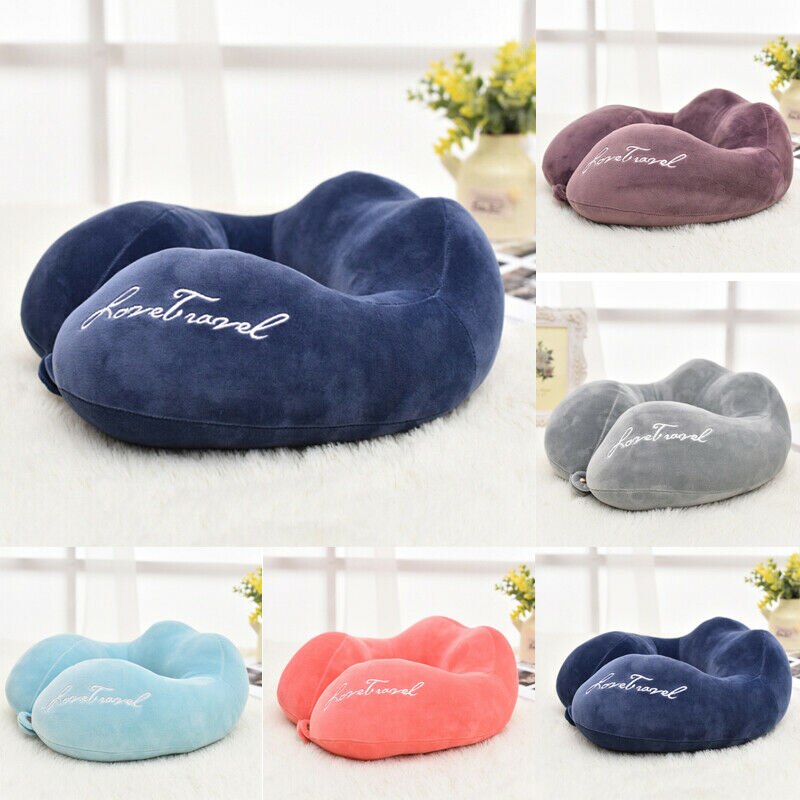 Almohada de apoyo para el cuello en forma de U, cojín de espuma de memoria suave para descanso en tren, avión, cabeza, viaje, oficina, coche, avión, dormir, multicolor