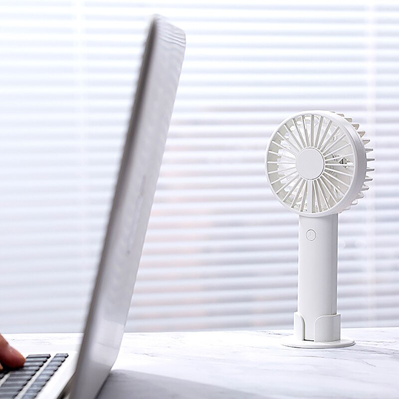2000MAh Handheld Fan W10 Double Leaf Fan Lazy Desktop Mini USB Night Light Electric Fan(White)