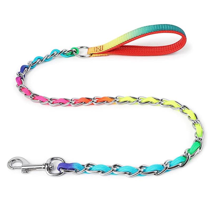 Benepaw regnbue hundehalsbånd bly sæt robust rustfrit stål p choke metal kæde pet snor til små mellemstore hunde træning: Snor / L
