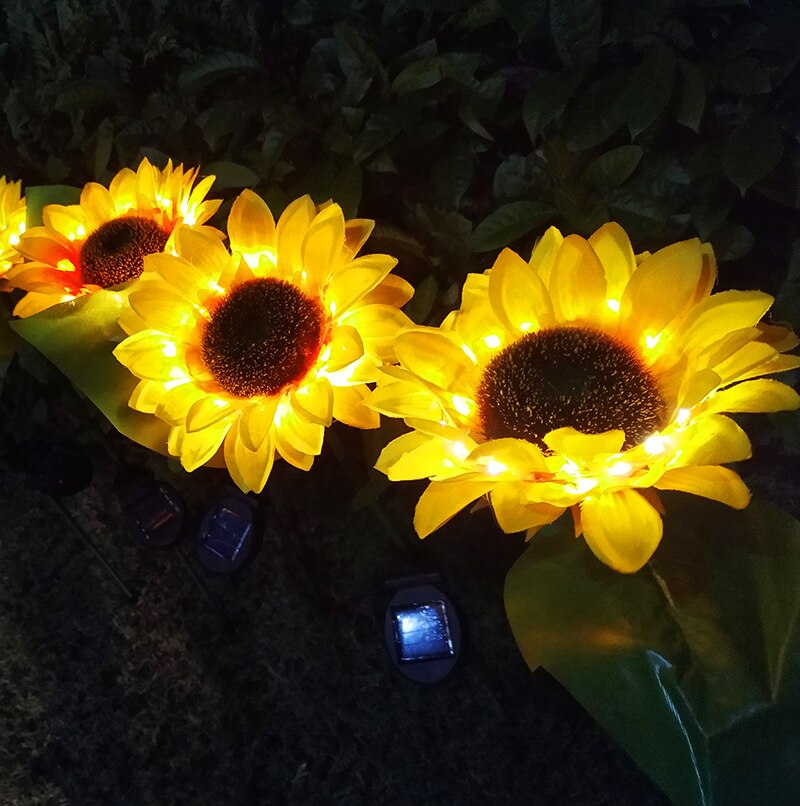 2 pces diodo emissor de luz solar alimentado à prova dsunflower água girassol solar jardim estaca luzes para jardim ao ar livre pátio jardim quintal decoração