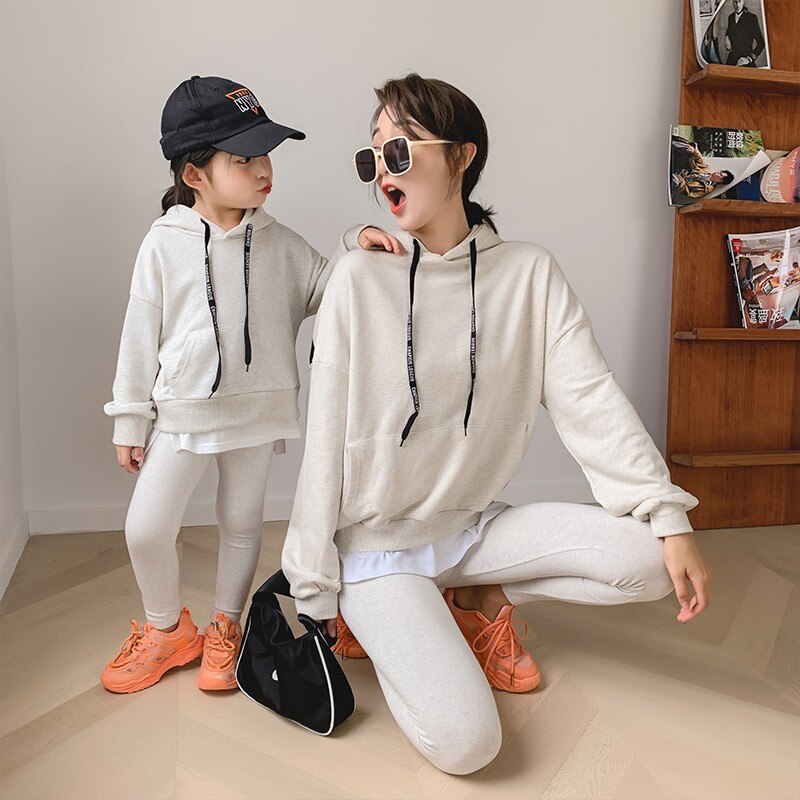 Ouder-Kind Moeder En Vrouwen Super Lente En Herfst Pak Herfst Netto Rode Trui Leggings Twee stuk Pak