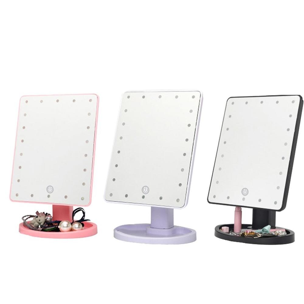 Square Benched Led Makeup Mirror With 22 Light Complement Touch Switch Makeup Dresser Mirror 360 Degree Rotating Makeup Mirrors