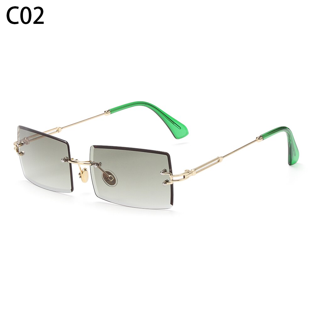 Tinted Lens Glasses Frameless Rectangular Sunglasses Men Women Rimless Outdoor Metal UV 400 Eyewear: C02