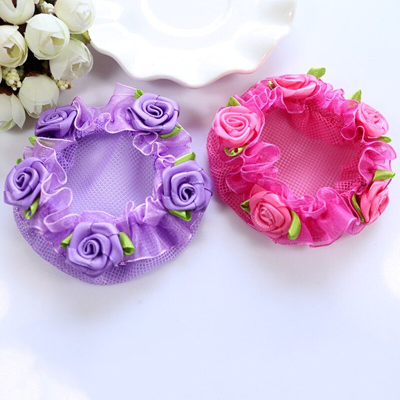 Kids Flower Bun Hair Nets Hair-net Elastic Girls Dancersr Cute 1PC Ballet Dance Grade Examination Adjustable 5 Colors