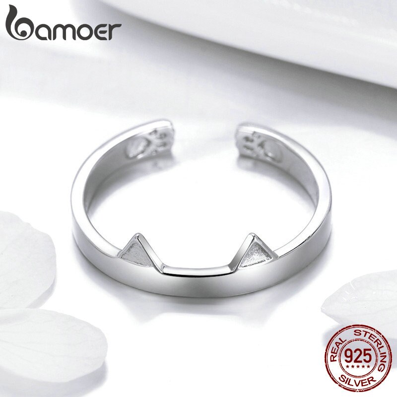 BAMOER 925 Sterling Silber Nette Katze Pfote Ohren Ebene bilden Einstellbare Finger Ringe Party Hochzeit Schmuck, Der SCR387