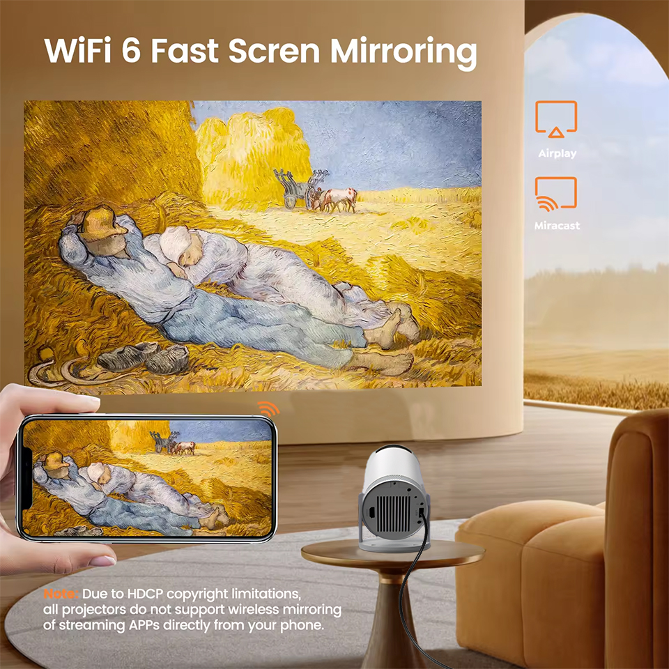 KaiAqua FY300 4K Projector 260ANSI 1080P Support Auto Keystone WIFI6 Mini Cinema Theater Video 180° Rotation Portable Projectors