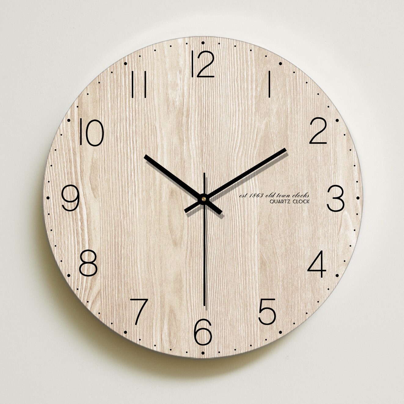 Arabic Numeral Round Wooden Digital Wall Clock Silent Living Room Wall Decor Saat Home Decoration Watch Wall: Style 1 / 14 inch