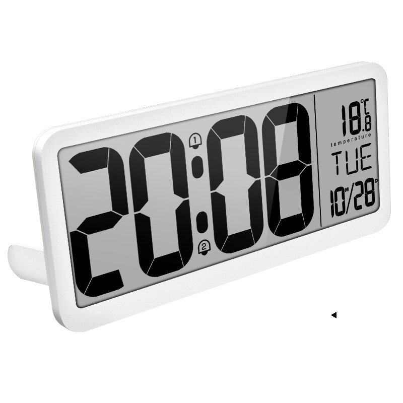 Adjustable Volume Battery Powered Digital Wall Clock With 2 Alarm Settings Large LCD Screen Display Clock 1Pcs: white