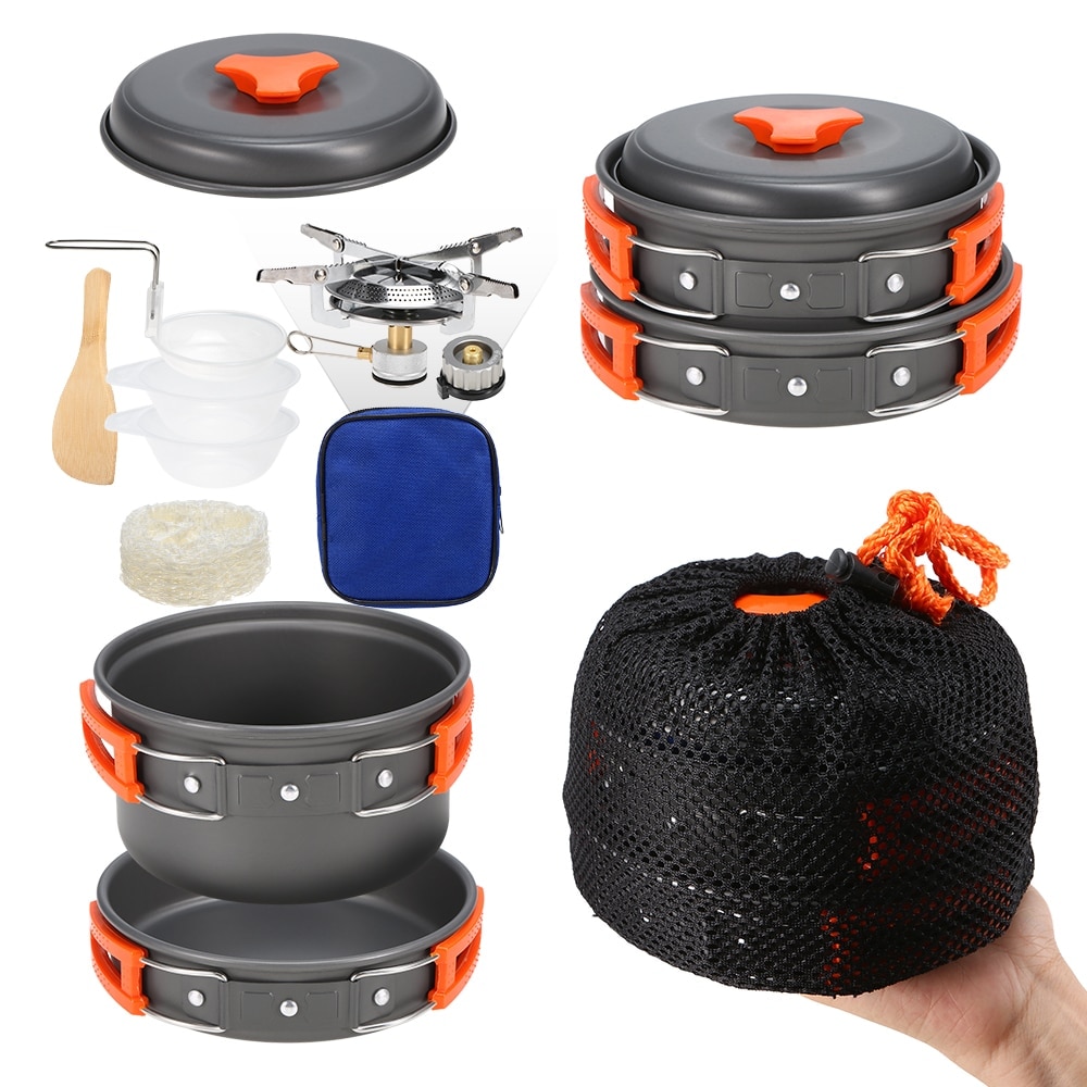 Olla de horno ligera de aluminio para exteriores, juego de utensilios de cocina de plástico para exteriores, para mochilero, Camping, Picnic, 2-3 personas