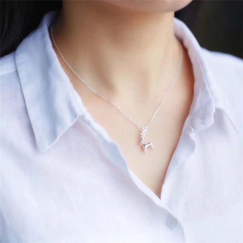 Three-Dimensional Deer Short Clavicle Chain Pendant 925 Sterling Silver Temperament Personality Female Necklace SNE086